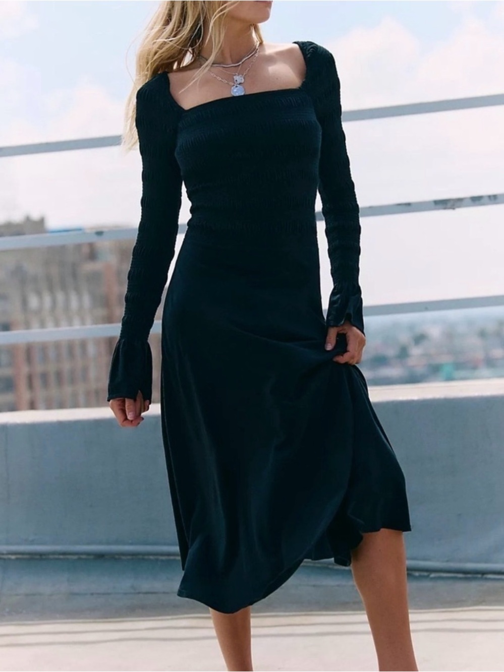 NWT Free People Free-est Kiera Midi Dress in Black Size XL